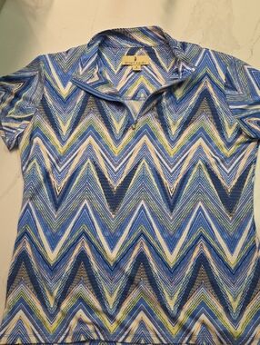 Sport Haley Blue and Light Green Chevron Zip Golf Polo